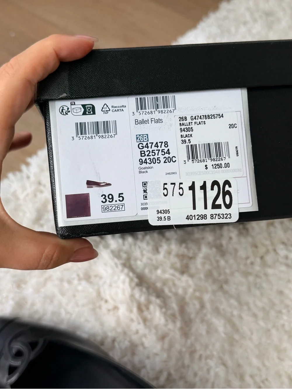 CHANEL Black Leather CC Logo Ballet Flats sz 39.5